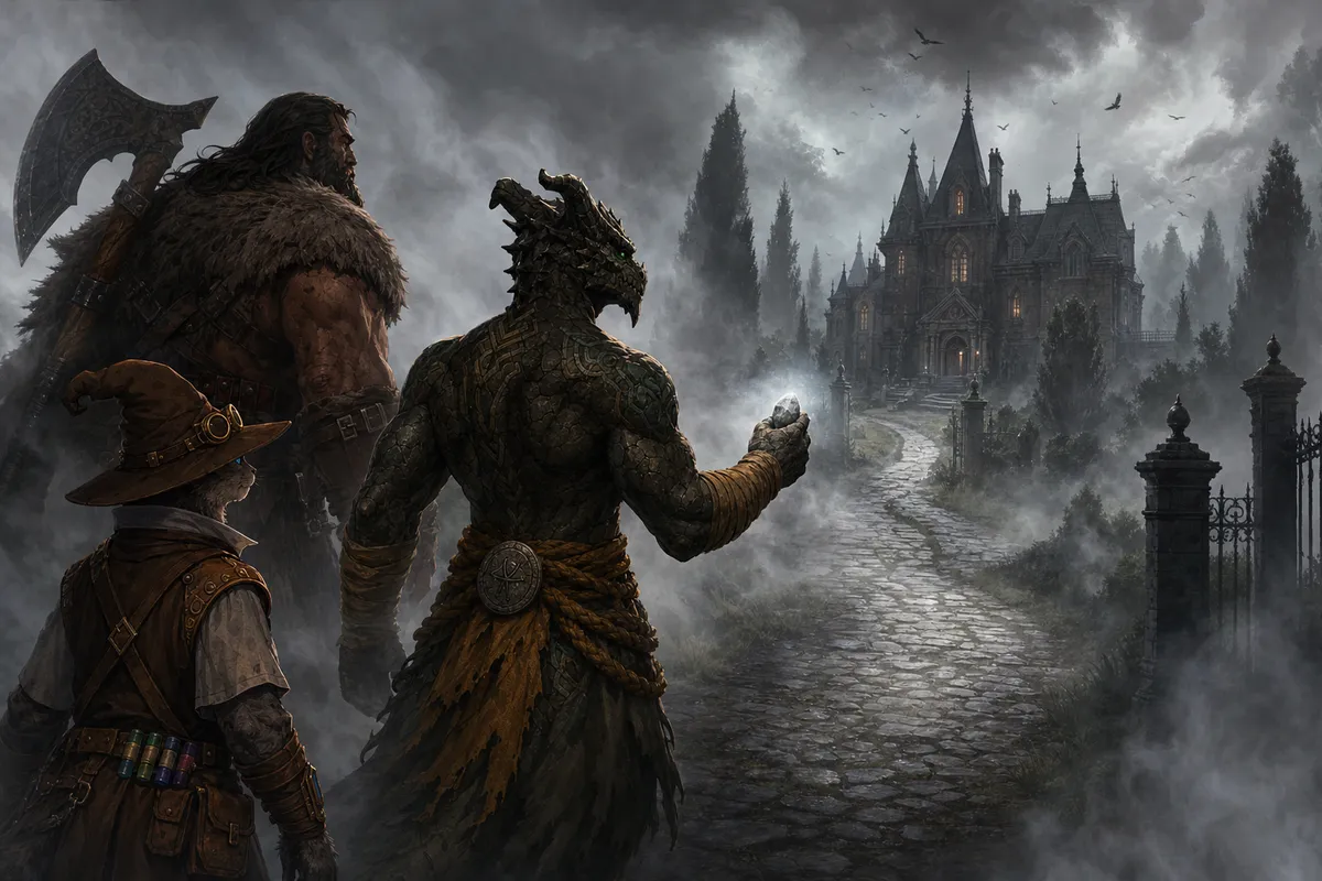 Ignatius guides the party toward Richten House as it emerges beyond the Mists.