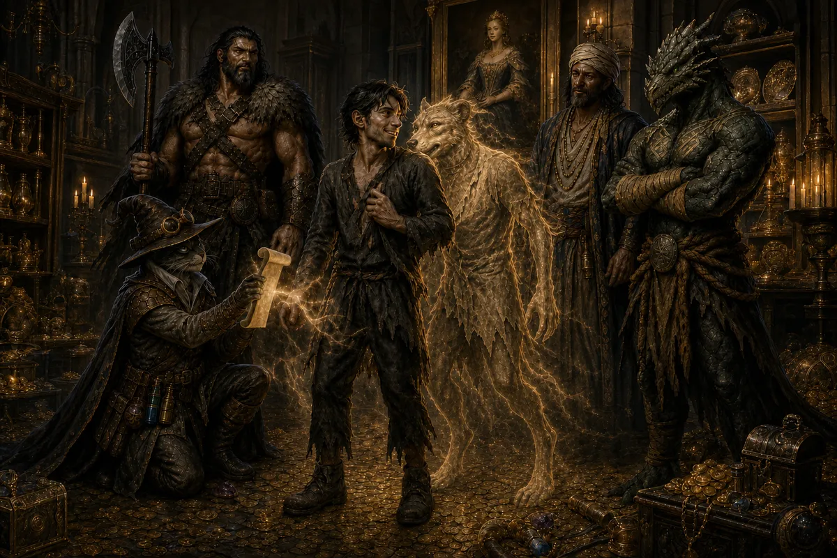 Carver completes the restoration spell as human Siv stands before a fading golden afterimage of his former bipedal mongrelman body.