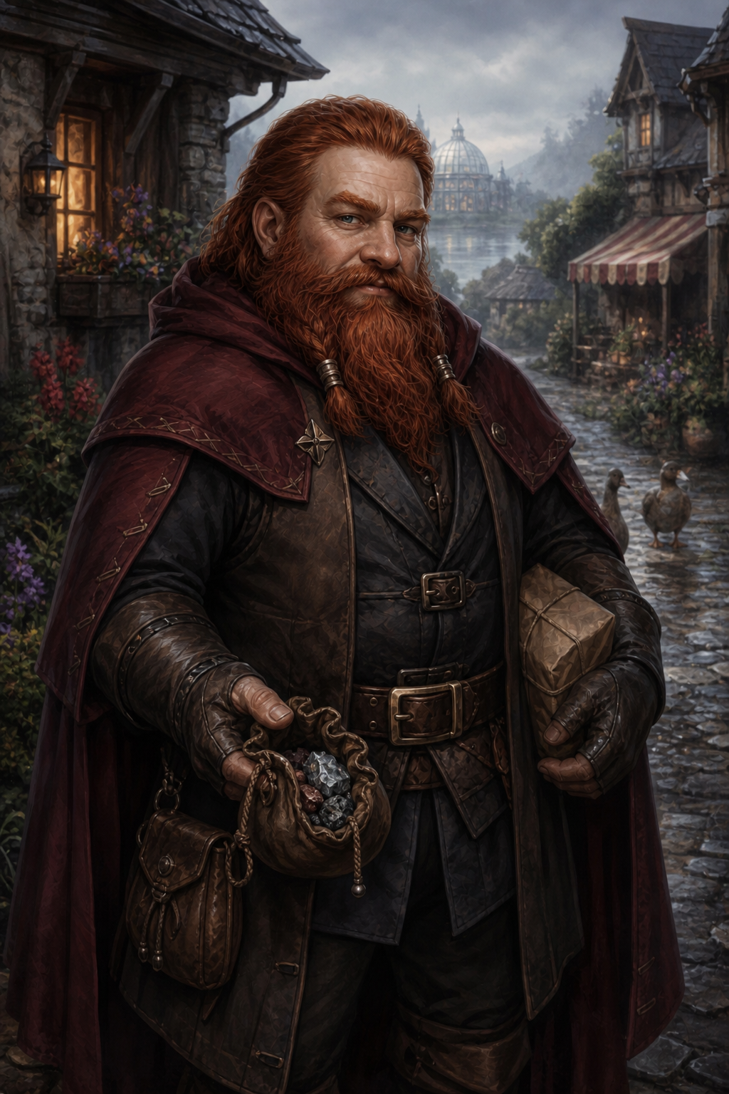 Aldo displays a pouch of unusual ore on his customary Rivalis street corner.