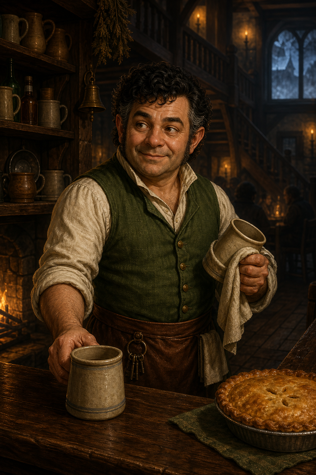 Ewing Watergleen serves mugs behind the warm bar of the Coachman's Rest.