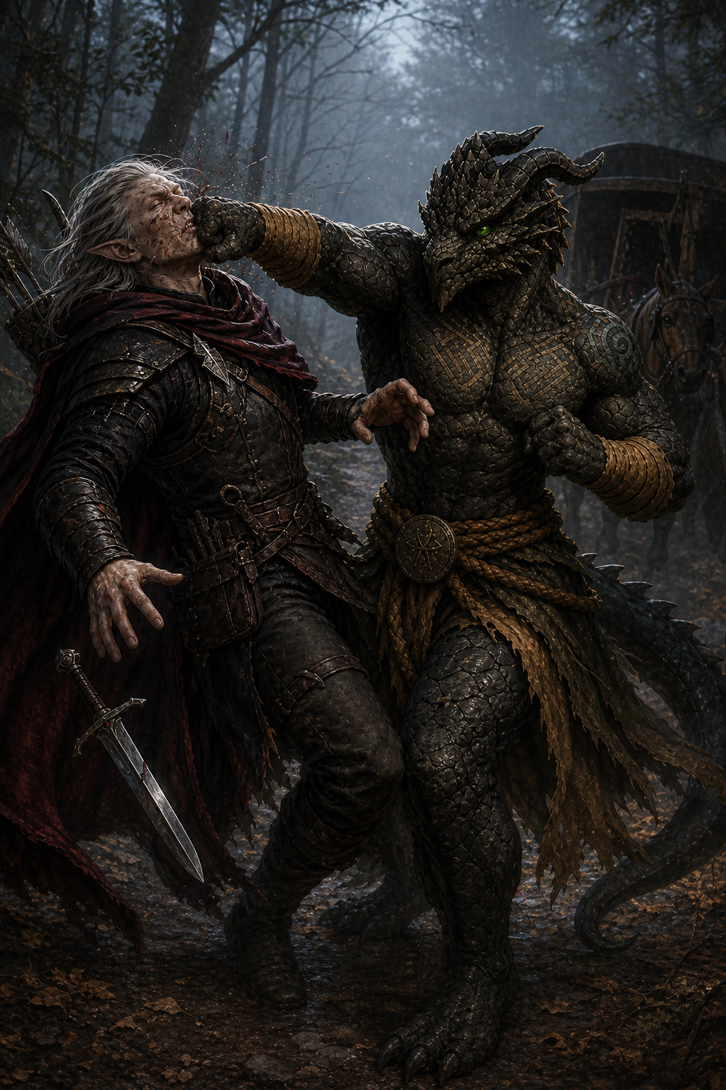 Ignatius delivers the final punch to Vermoth beside the halted coach.