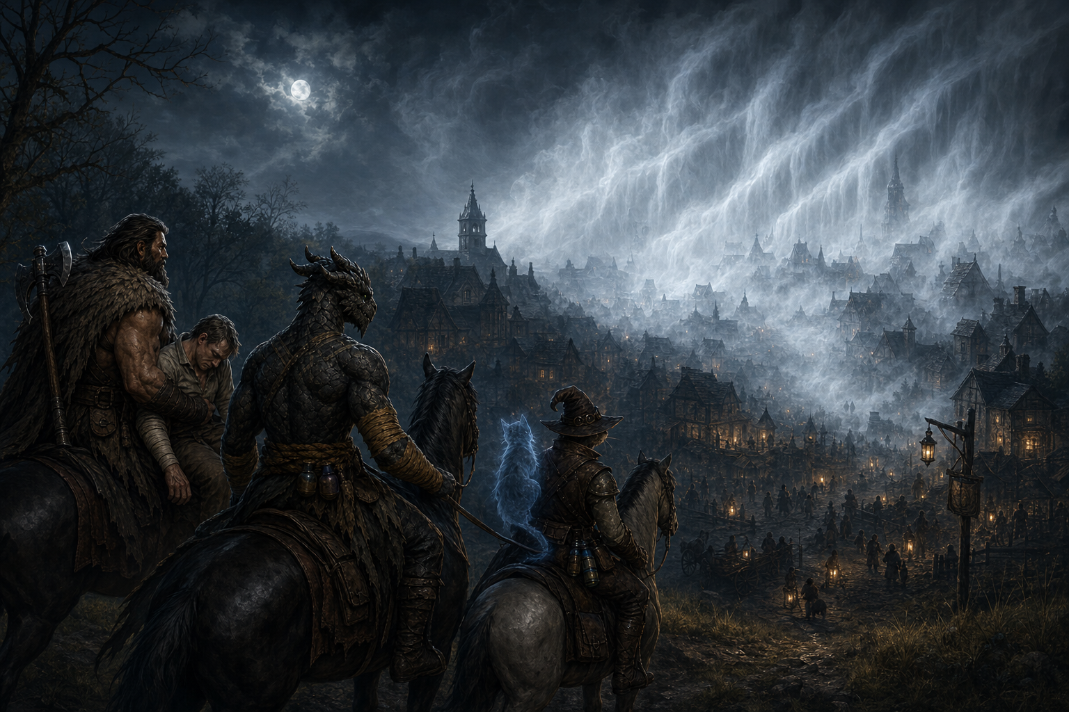 The party looks down upon Rivalis as a vast wall of Shroud consumes half the town.