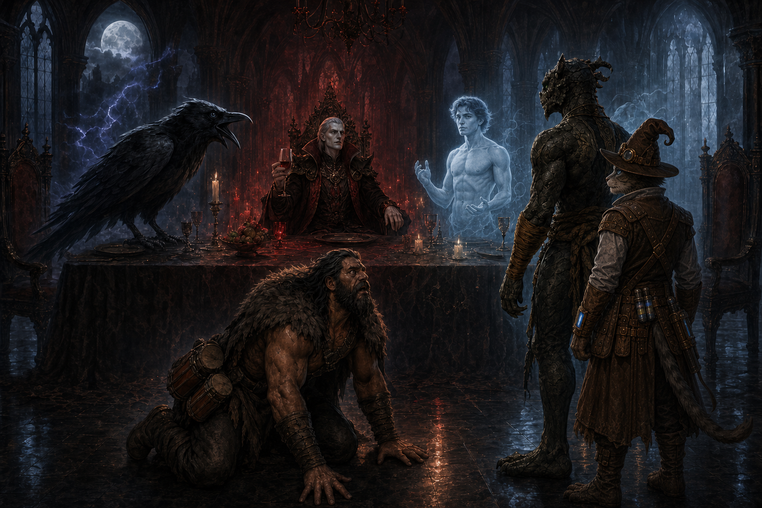 Irik, Allaric, and Ebb's raven offer competing futures while Rage kneels in terror and Ignatius and Carver choose truth.